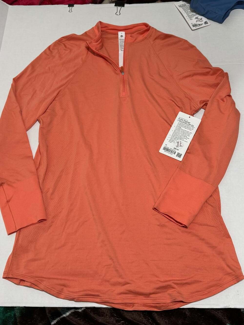 Lululemon Swiftly Relaxed Long-Length Half Zip Size 10 Coral Orange
